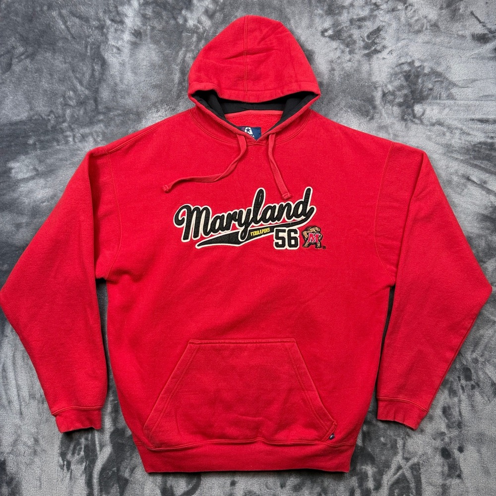 J. America Hoodie Maryland Terrapins Mens XL Red Embroidered Mascot Pullover